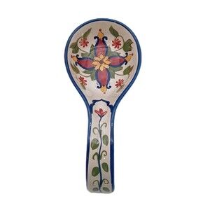 Pier 1 VALLARTA 10 inch Spoon Rest Utensil Holder Floral Design Hand Crafted